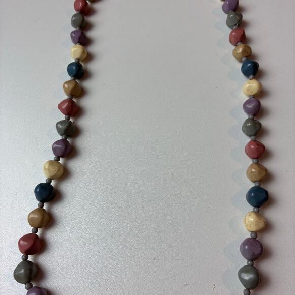 11" Multicolor Boho Hippi Necklace Muted Earth Tone Smooth Rock Pebbles Teacher - Picture 6 of 7